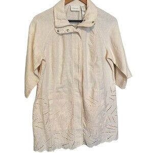 Chico’s 100% Linen Peach Eyelet Lace Zip Up Lightweight Tunic Size 1P Medium Top